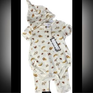 NWT 3 piece set lion, koalas, crocs, monkeys cute onesie matching leggings & hat